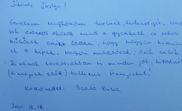 Entry from a parent, December 18. 2007.
