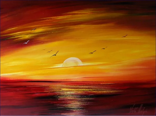 Violet Valo - Birds at Sunset, 30x35 cm