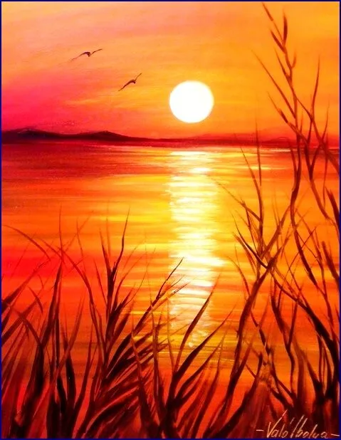 Violet Valo - Sunset in the Reeds, 40x30cm