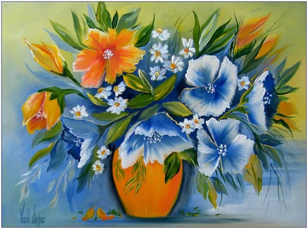 Violet Valo - Blue and Yellow Flowers, 40x45 cm