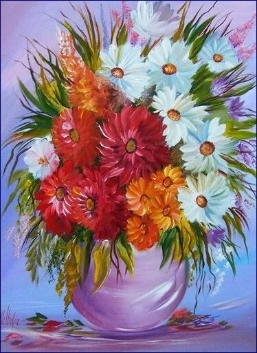 Violet Valo - Red and White Flowers, 35x30 cm