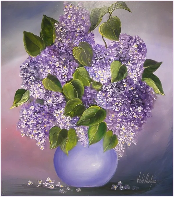 Violet Valo - Lilac Flowers in Purple Vase, 50x40 cm