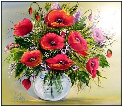 Violet Valo - Poppies in Glass Vase, 40x35