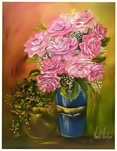 Violet Valo - Roses in Blue Vase, 40x30 cm