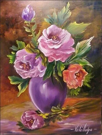 Violet Valo - Roses in Purple Vase, 35x30 cm