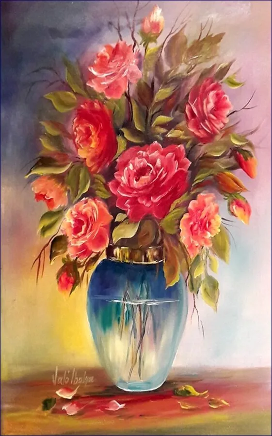 Violet Valo - Roses in Glass Vase, 60x45 cm