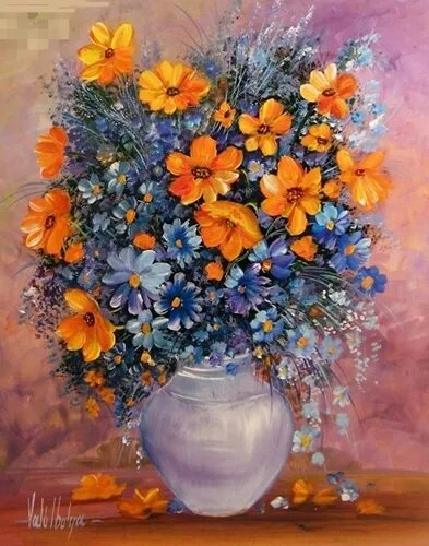Violet Valo - Yellow and Blue Flowers,50x60  cm