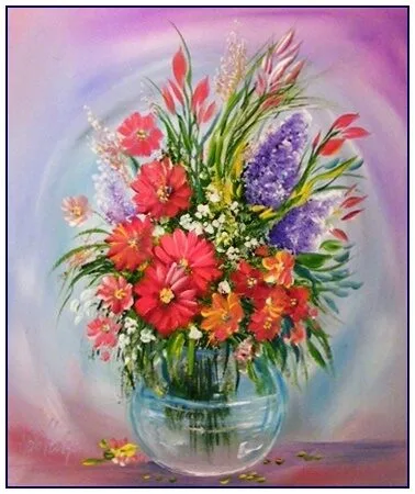 Violet Valo - Mixed Flowers in Glass Vase, 35x30 cm