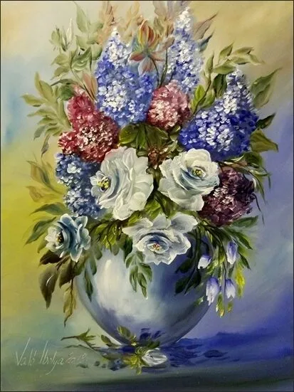 Violet Valo - Flowers in a Blue Vase, 40x30 cm