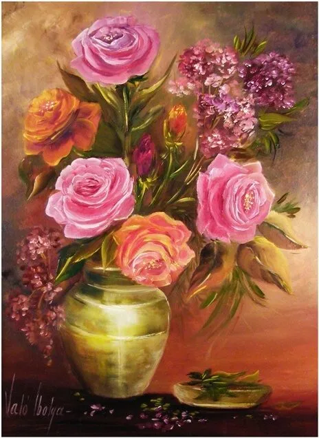 Violet Valo -Roses in Vase, 40x30 cm